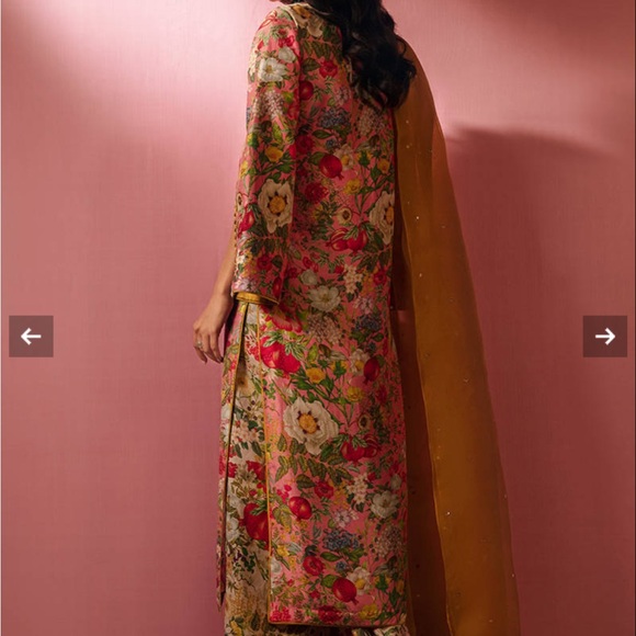 Zainab Salman raw silk floral suit- 2 piece shalwar set with organza dupatta - Picture 3 of 8